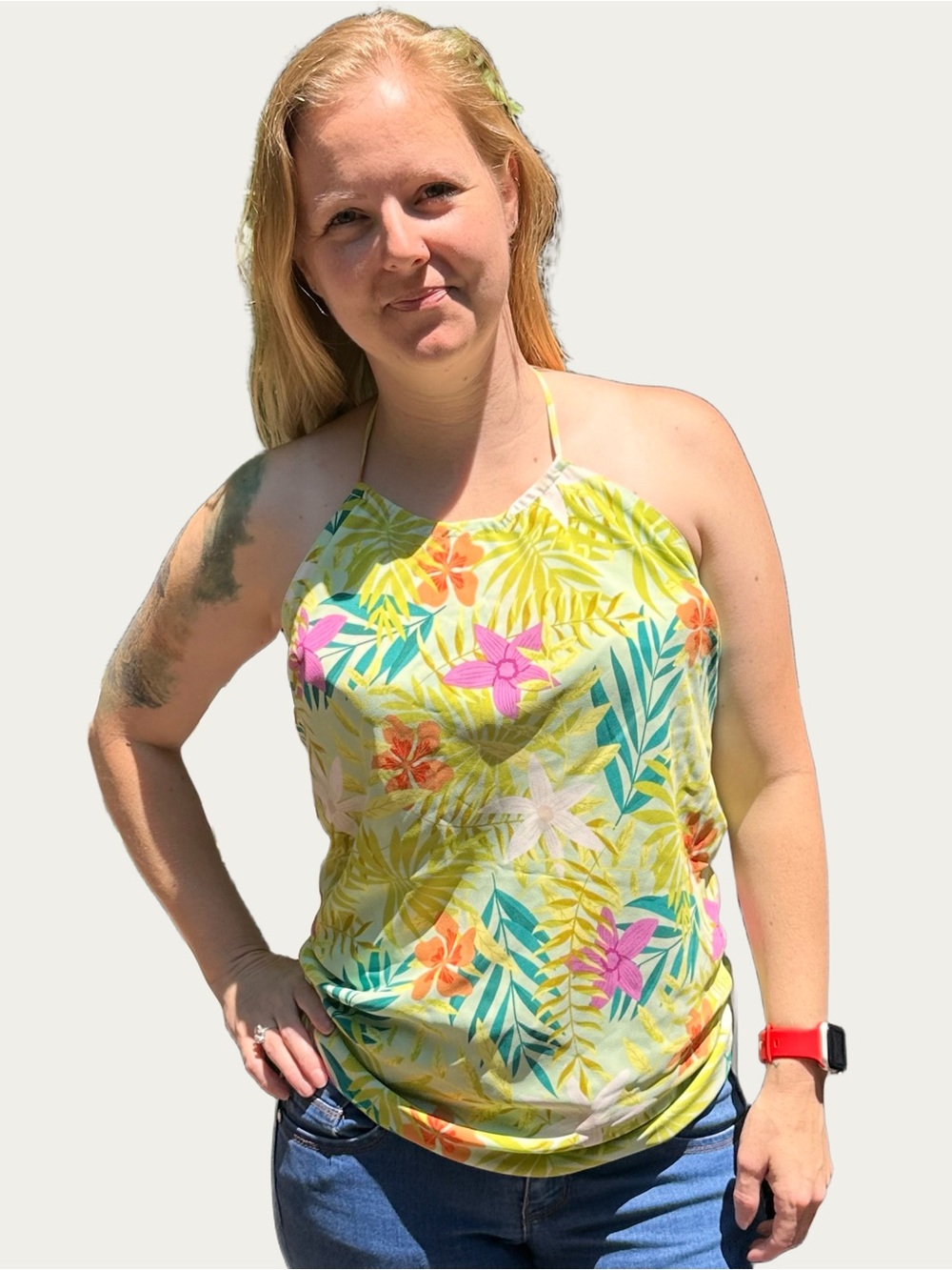 Versona Floral Tropical Print Halter Top Large